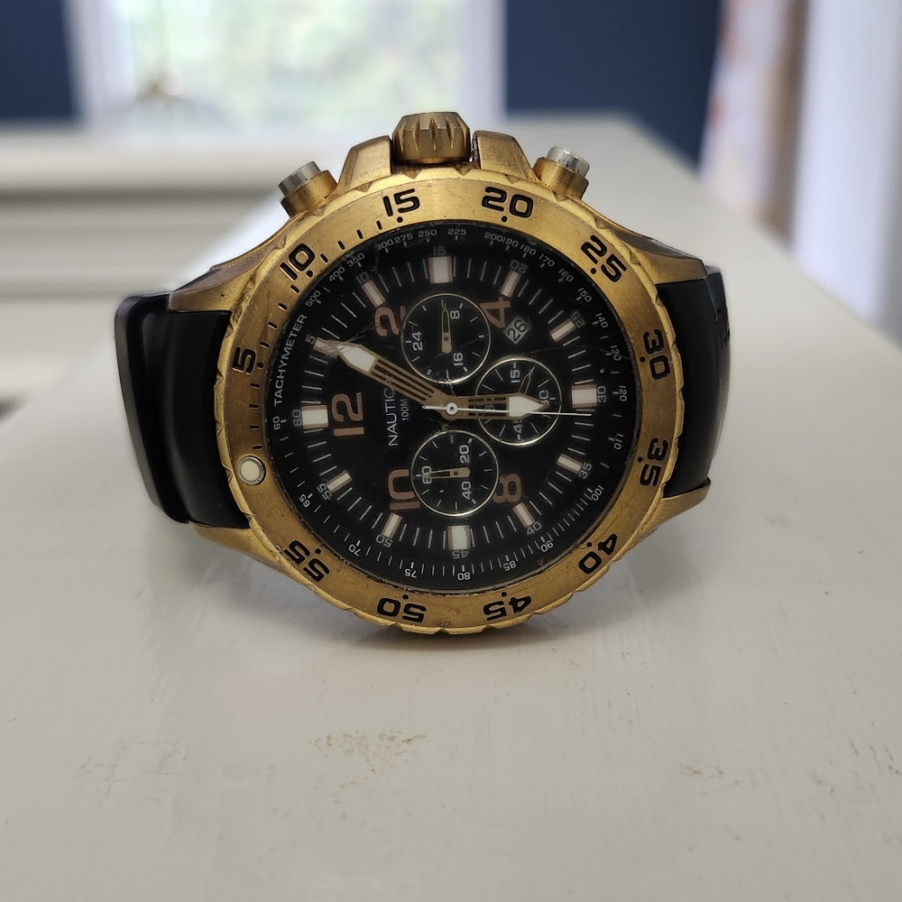 Nautica Gold and Black Chronograph Watch